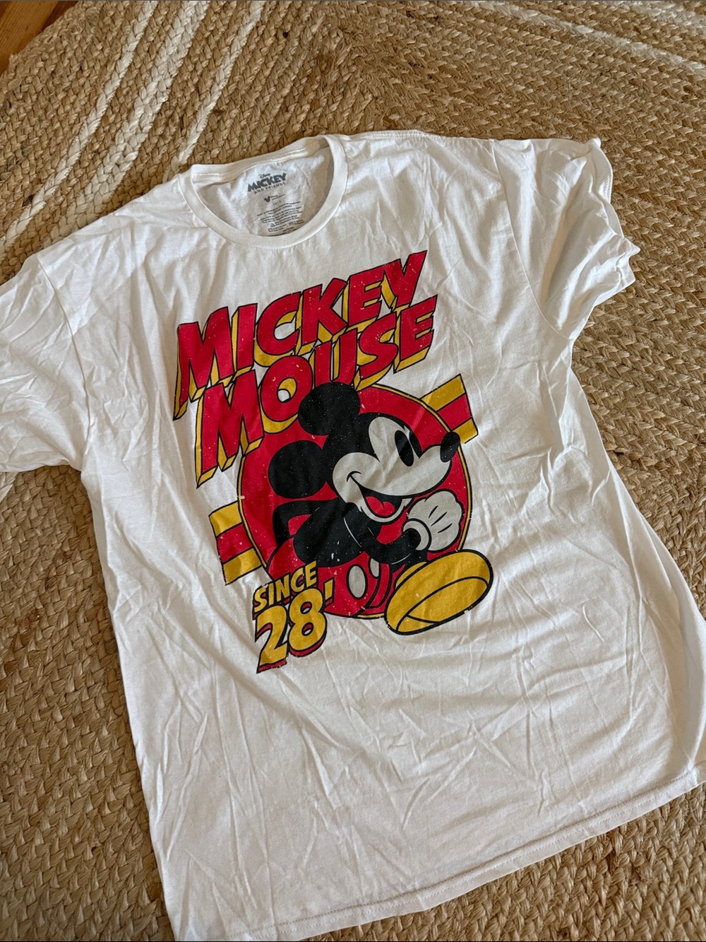 Mickey Mouse Graphic Tee in White with Red & Yellow Print NWOt